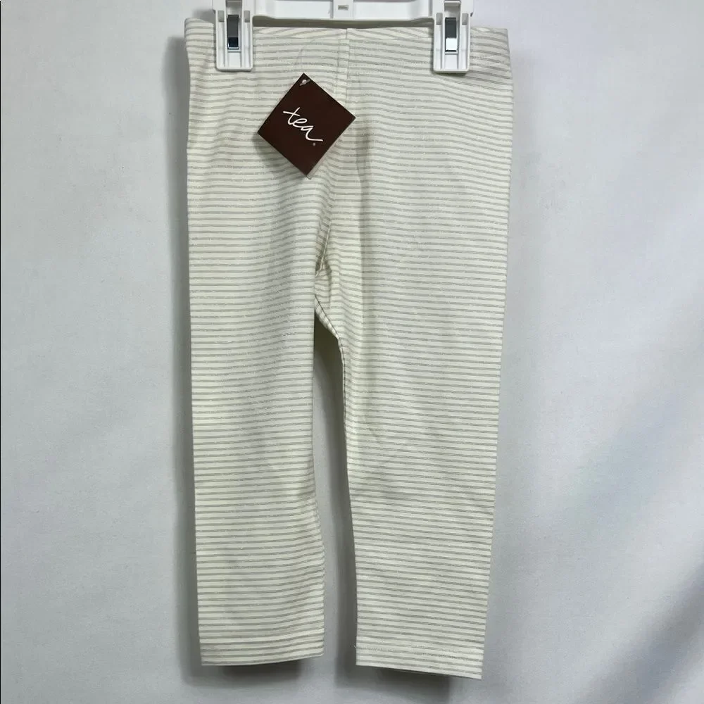 Tea Collection Cream and metallic silver striped leggings New size 6